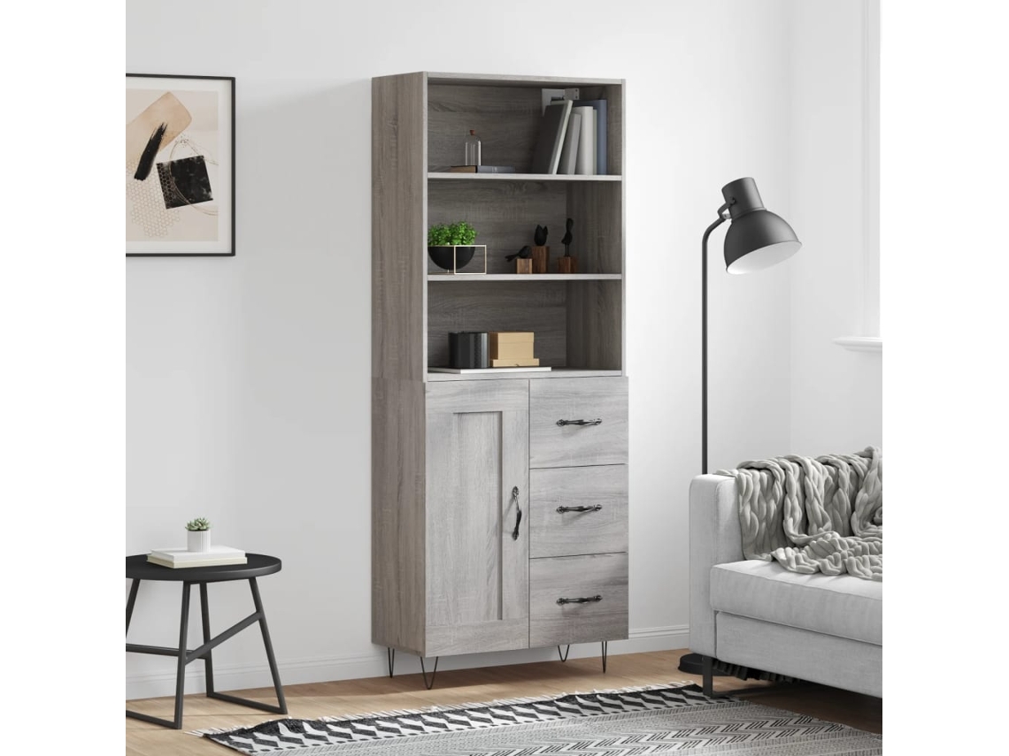 Vidaxl Armário Alto 69,5x34x180 Cm Derivados De Madeira Sonoma Cinza