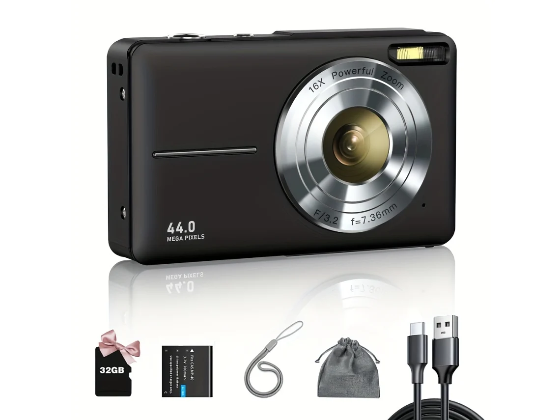 Câmara Digital  Hd 1080p Foto E Vídeo Zoom 16x Cartão De Memória 32gb Preto