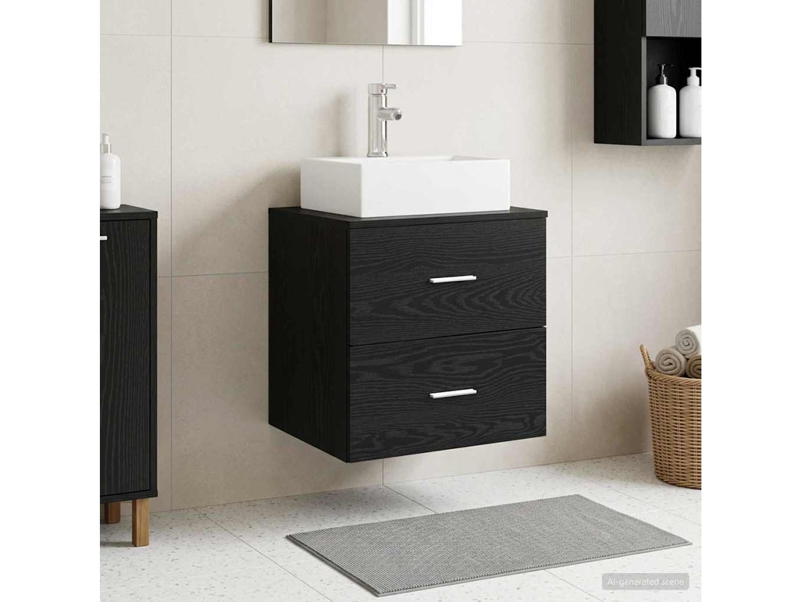Vidaxl Vaidade Com Pia Suspensa Carvalho Preto 49,5 X 41 X 62,5 Cm