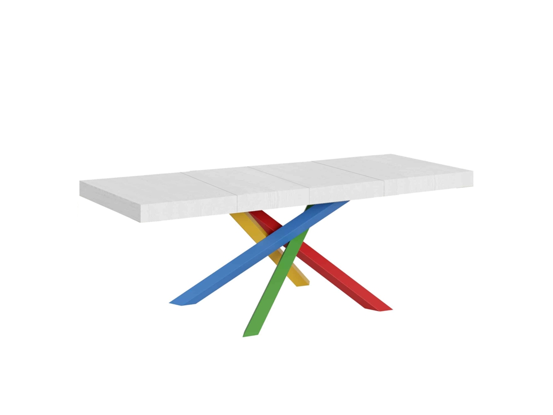 Mesa Extensível 200/460x90 Cm Volantis Premium Branco Freixo Pernas Multicoloridas 4/b Itamoby
