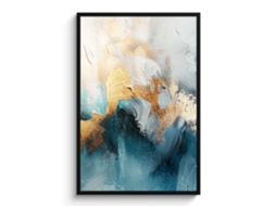 Poster Emoldurado Abstrato - Arte - Ouro - Azul 80x120 Cm