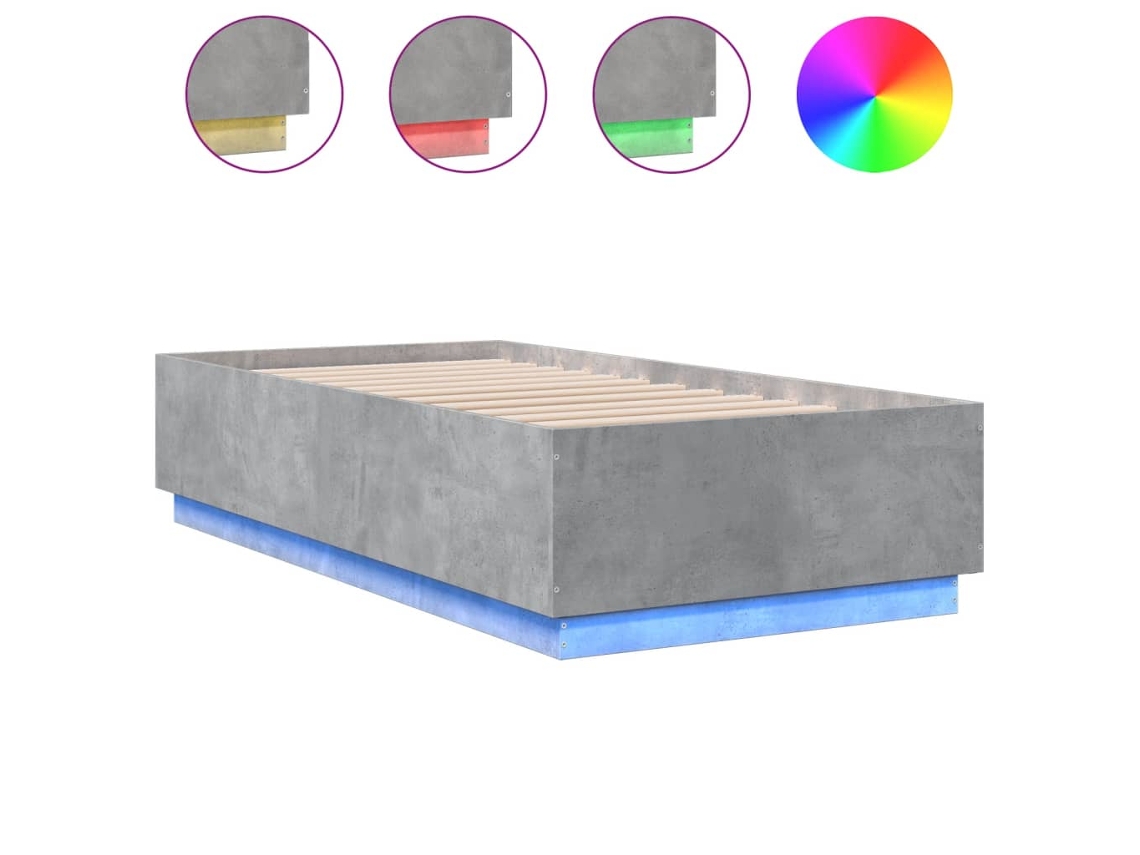 Estrutura de Cama com Luzes Led MAISON EXCLUSIVE Derivados Madeira Cinza Cimento