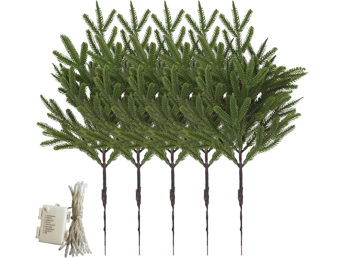 Conjunto De 5 Peças De Decoração Festiva Com Ramos De Pinheiro Luminosos.