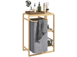 Cesto Portabiancheria com Saco Removível e Prateleiras de Bambu 50x32x70 Cm Cinza BTFORUS