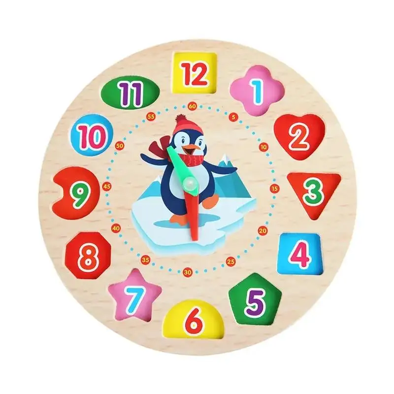 Relógio De Madeira Montessori Com Quebra-cabeça Numérico - Brinquedo Educativo Para A Primeira Infância