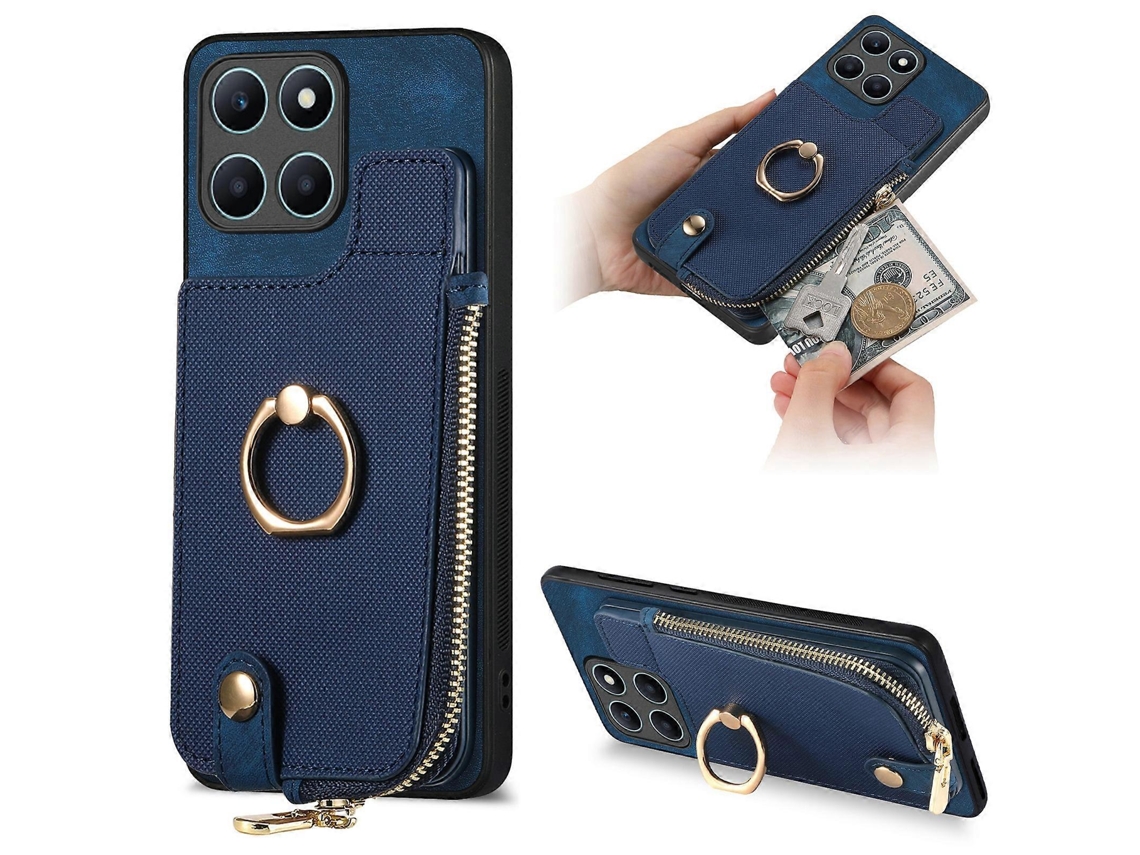 Capa De Celular Com Zíper Vertical E Anel De Couro Cruzado