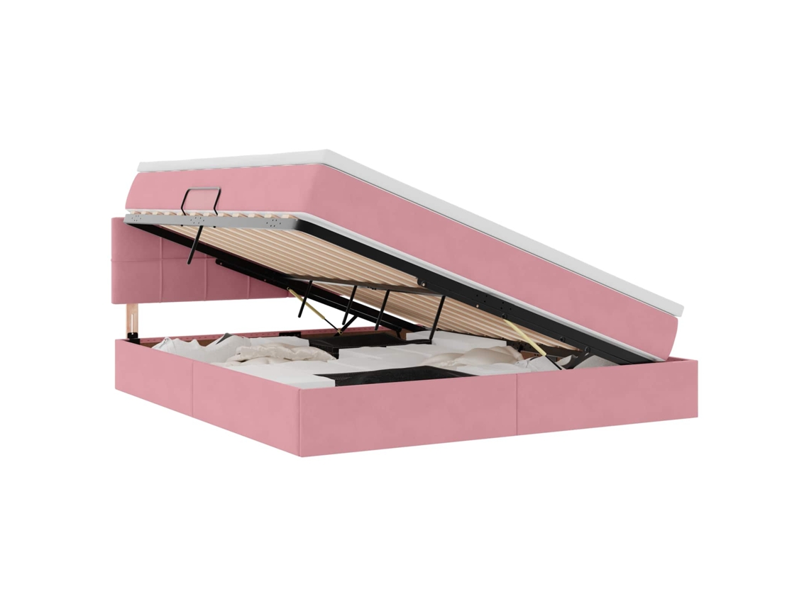 Cama com Armazenamento e Colchão Rosa em Veludo MAISON EXCLUSIVE (180x200 cm)