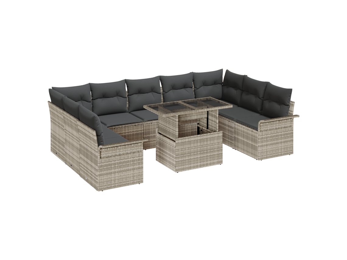 Conjunto 10 Conjunto De Jantar Para Exterior Vidaxl Cinzento-claro Vime Pe (100 X 55 X 73 Cm)