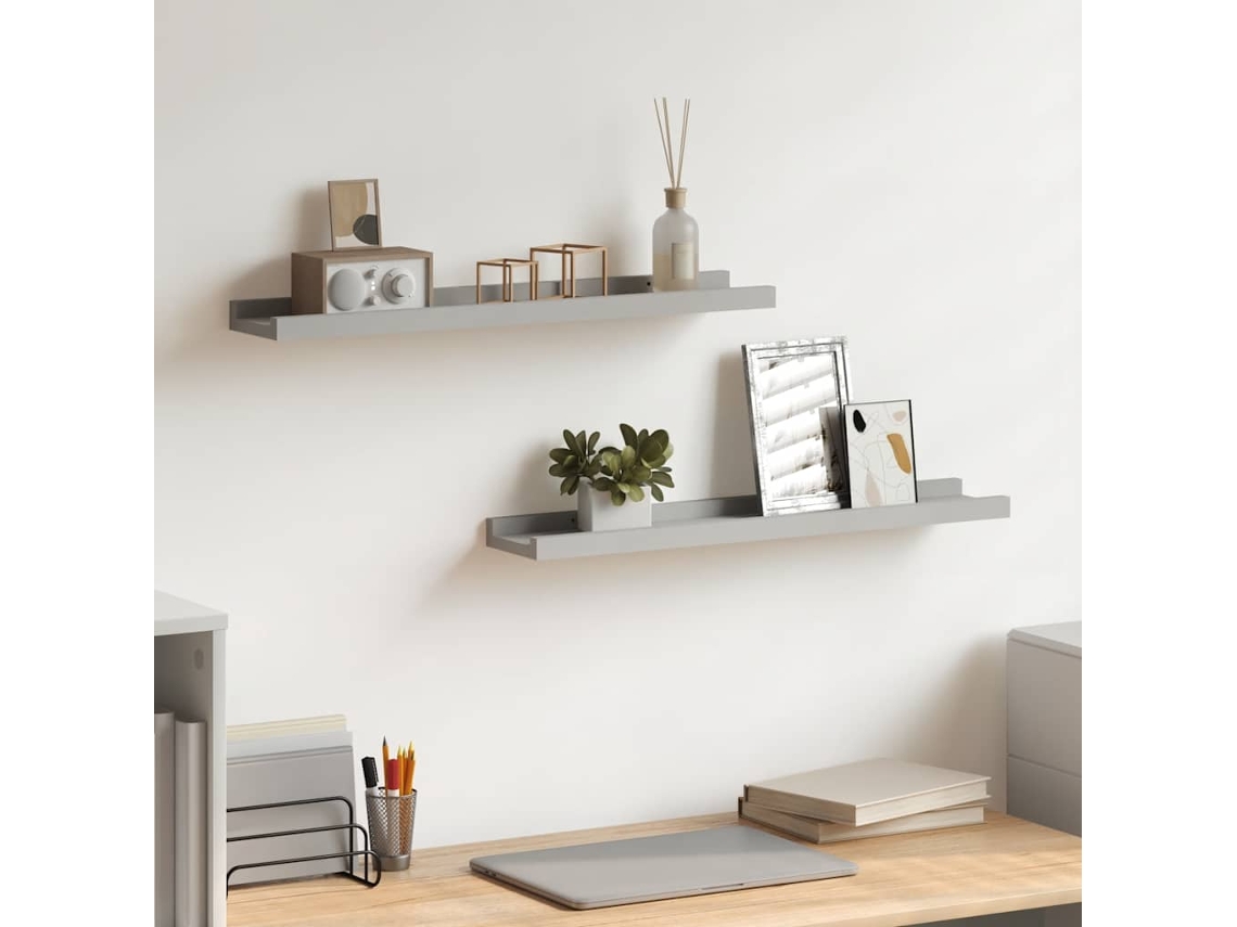 Vidaxl Unidade De Prateleiras Com Rebordo 2 Pcs 60x9x3 Cm Mdf Cinzento
