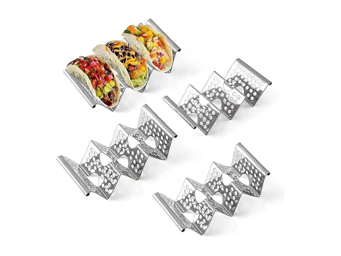 Suporte Para Tacos, Conjunto De 4 Suportes De Aço Inoxidável Com Alça, Bandeja Para Até 3 Tacos