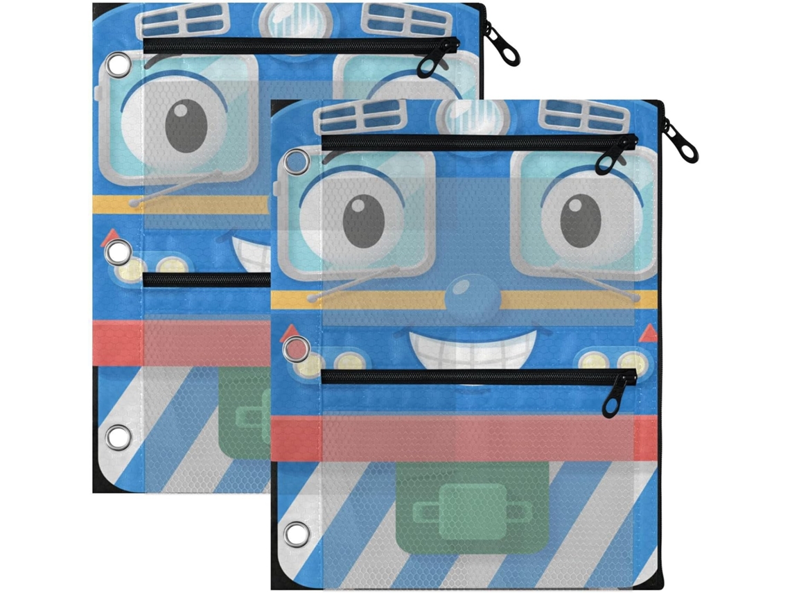 Pasta Com Zíper De 3 Selos Desenho Trem Azul Fofo