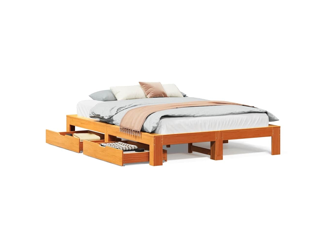 Cama Sem Colchão 140x190 Cm Pinho Maciço Castanho mel MAISON EXCLUSIVE