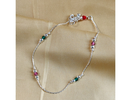 Pulseira de Tornozelo THE COLOURFUL AURA Pure Silver Colourful Beaded Summer Indie Boho Indian Payal