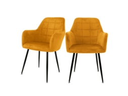 Conjunto De 2 Cadeiras De Jantar Com Costas E Braços Amarelo Em Veludo ML-DESIGN
