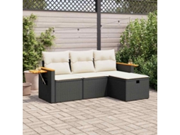 Vidaxl 4 Pcs Conjunto De Sofás Para Jardim C/ Almofadões Vime Pe Preto