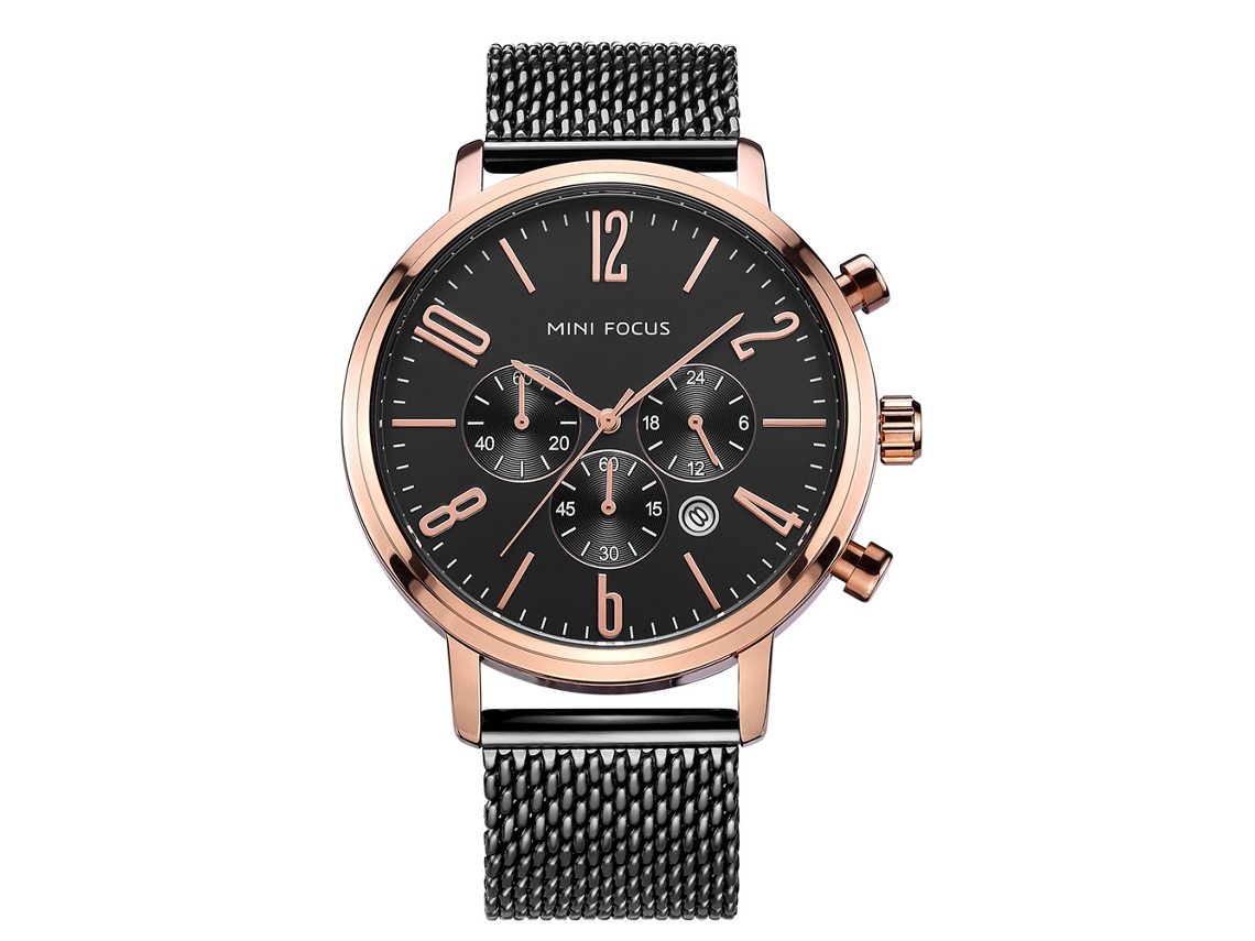 Relógio masculino de metal à prova d'água, com pulseira ajustável e design minimalista.