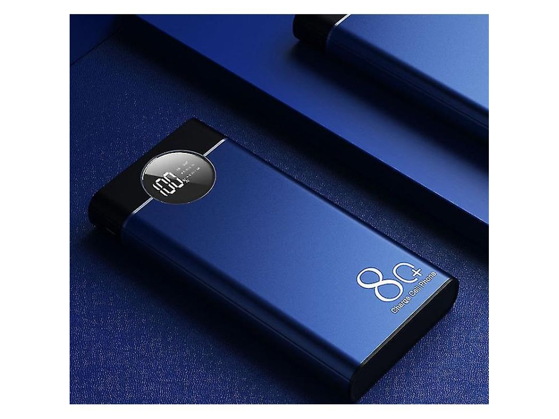 Bateria Portátil 80000mah Com Luz Led, Display Digital E 2 Portas De Saída Usb Azul