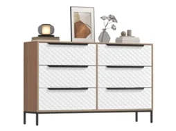 Cômoda com 6 Gavetas de Tecido, Frente com Padrão de Losango para Sala de Estar, Escritório, Camarim Natural e Branco Ge