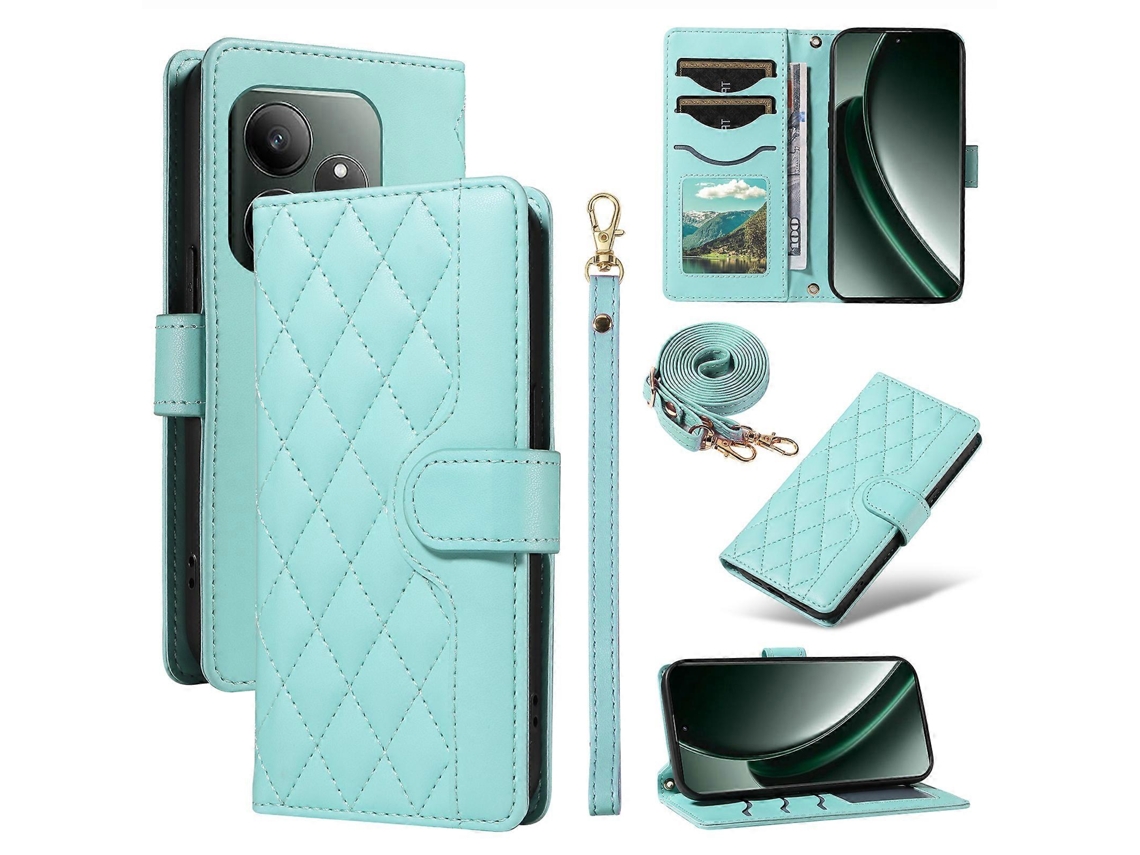Compre Para Realme Gt 6 5g Capa Carteira De Couro Com Alça De Ombro E Pulseira Verde
