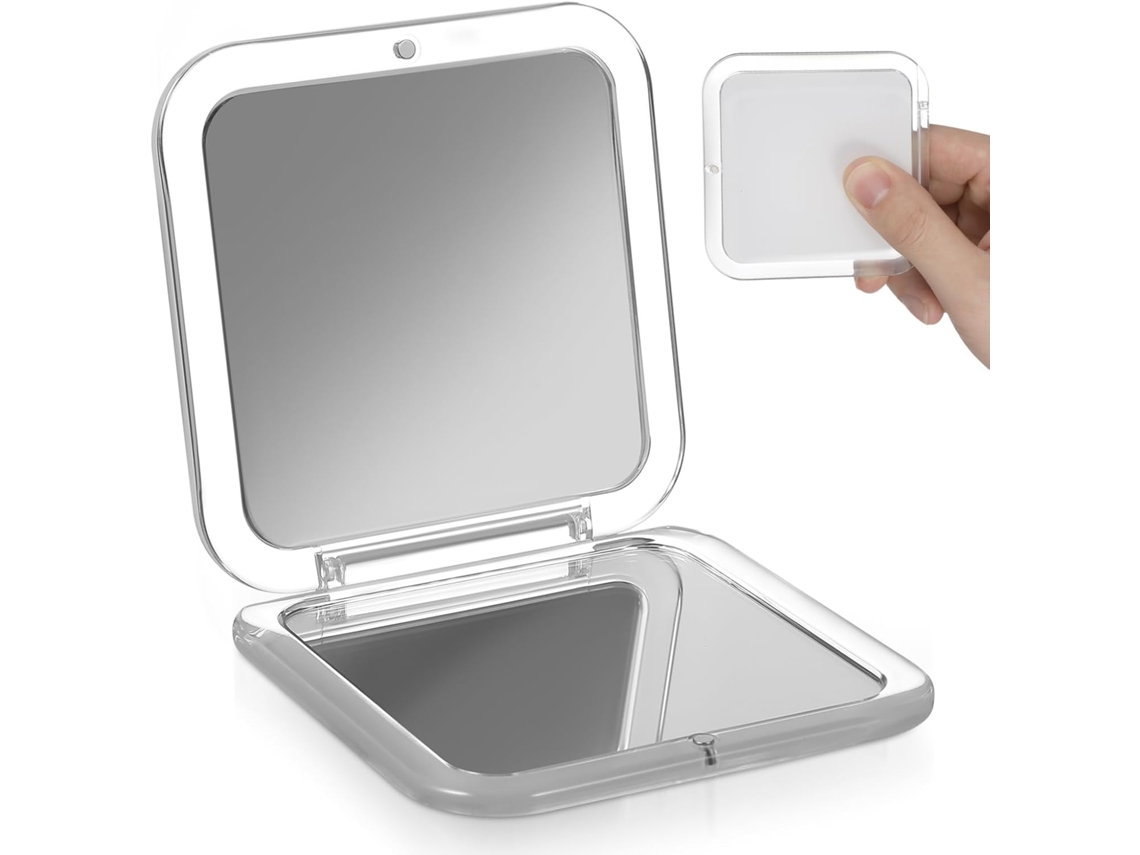 Espelho duplo quadrado portátil para bolsa, dupla face com aumento, leve.