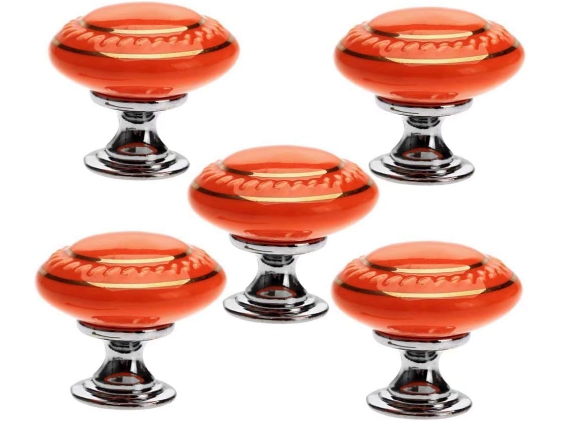 Puxador Retrô Para Armário, Conjunto De 5 Peças, Vermelho, Estilo Retrô, Redondo, Em Cerâmica, Para Armário De Cozinha