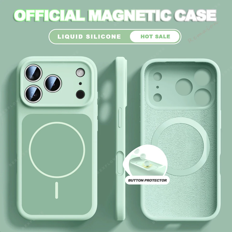 Capa De Celular Magnética Magsafe Em Silicone Líquido (iphone 13, Ciano), Adequada Para Iphone, Capa Macia À Prova De Choque.