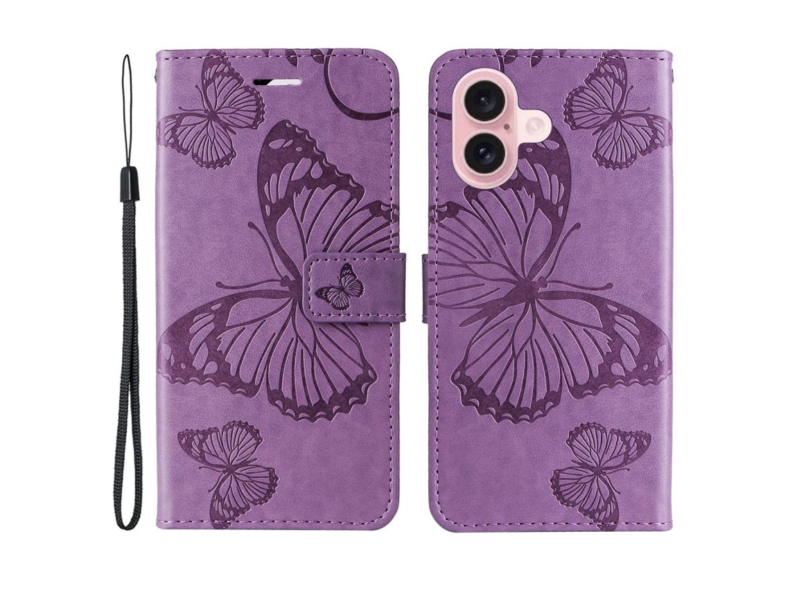 Capa Em Couro Pu Para Apple Iphone 16, Roxo Claro