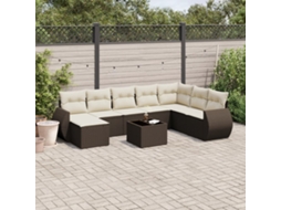 Vidaxl 9 Pcs Conjunto Sofás P/ Jardim C/ Almofadões Vime Pe Castanho