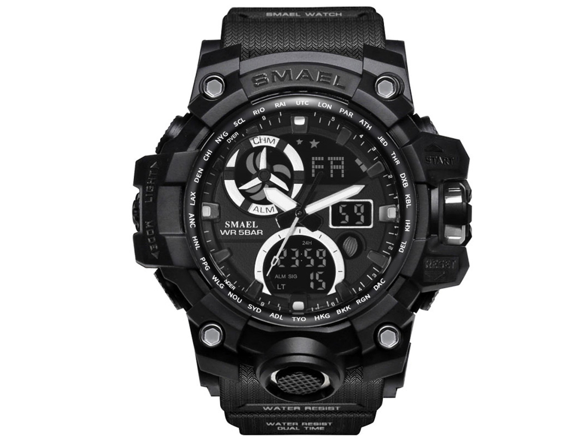 Reloj Deportivo De Pulsera Smael Impermeable Con Correa De Pu Luminoso Negro