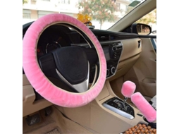 3pcs Capa Volante Trava Mão Marcha Pelúcia Quente Inverno Acessório Carro Rosa