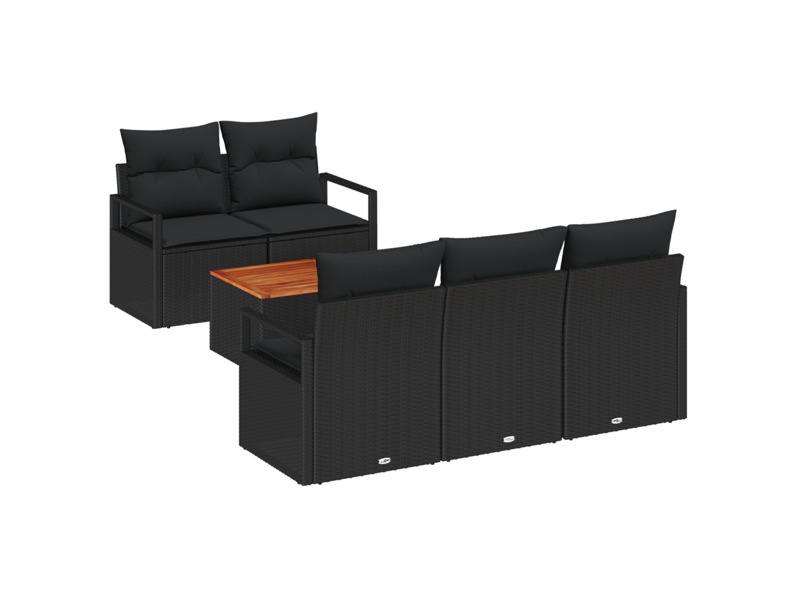 Conjunto 6 Conjunto De Sofá Modular Vidaxl Preto Vime Pe (175 X 62 X 69 Cm)
