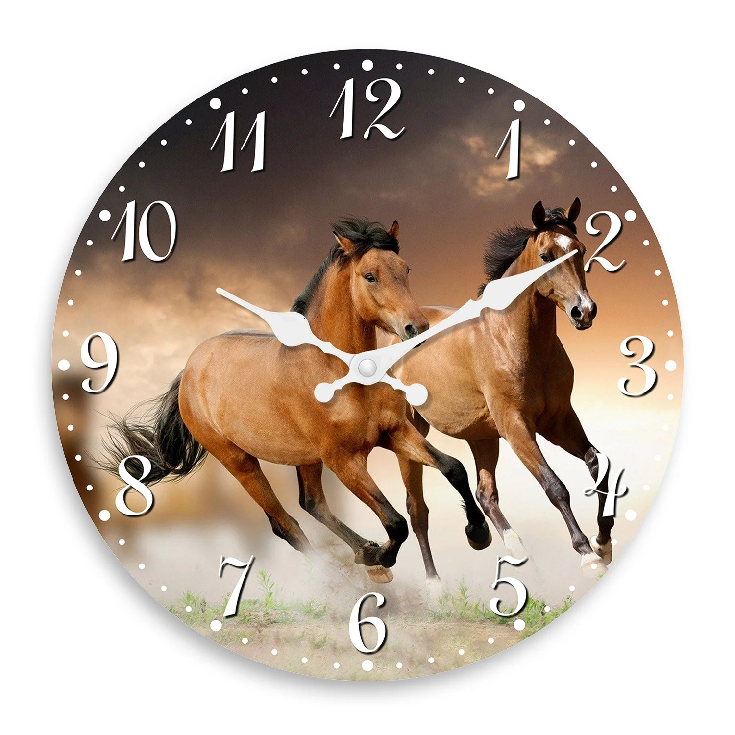 Relógio De Parede De Madeira Personalizado Com Elemento De Cavalo (10 Polegadas), Silencioso, Com Mecanismo De Quartzo.