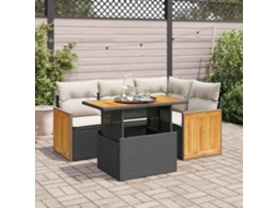 Vidaxl 5 Pcs Conjunto Sofás De Jardim Com Almofadões Acácia E Vime Pe