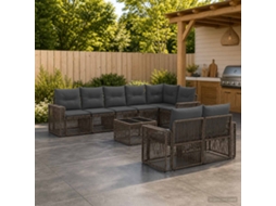 Vidaxl Conjunto De Sofá De Jardim 9 Pcs Cinza E Cinza Escuro Vime Pe