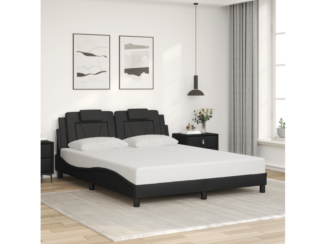 Estrutura Cama C/ Cabeceira 160x200 Cm Couro Artificial Preto