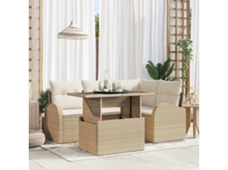 Vidaxl Conjunto De Sofá De Jardim 5 Unid. Bege Vime Pe