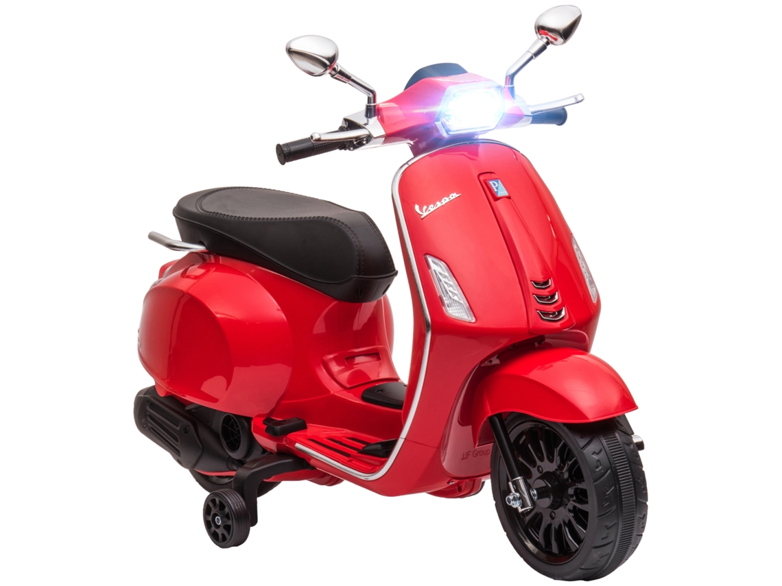 Moto Elétrica Para Crianças De 3-6 Anos Com Licença Vespa Com Usb Mp3 Luz Led Rádio Fm Velocidade 3 Km/h Vermelho
