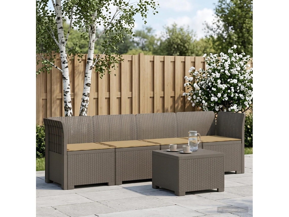 Vidaxl Sofá De Jardim 4 Lugares Com Almofadas Look Rattan Pp