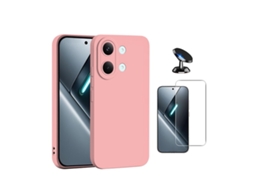 Kit Vidro Clearglass Capa Silicone Líquido Suporte Magnético Phonecare Para Xiaomi Poco X8 Pro Max 5g - Rosa