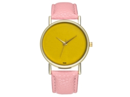 Relógio de pulso de quartzo moderno com pulseira de couro para mulheres e homens (rosa)