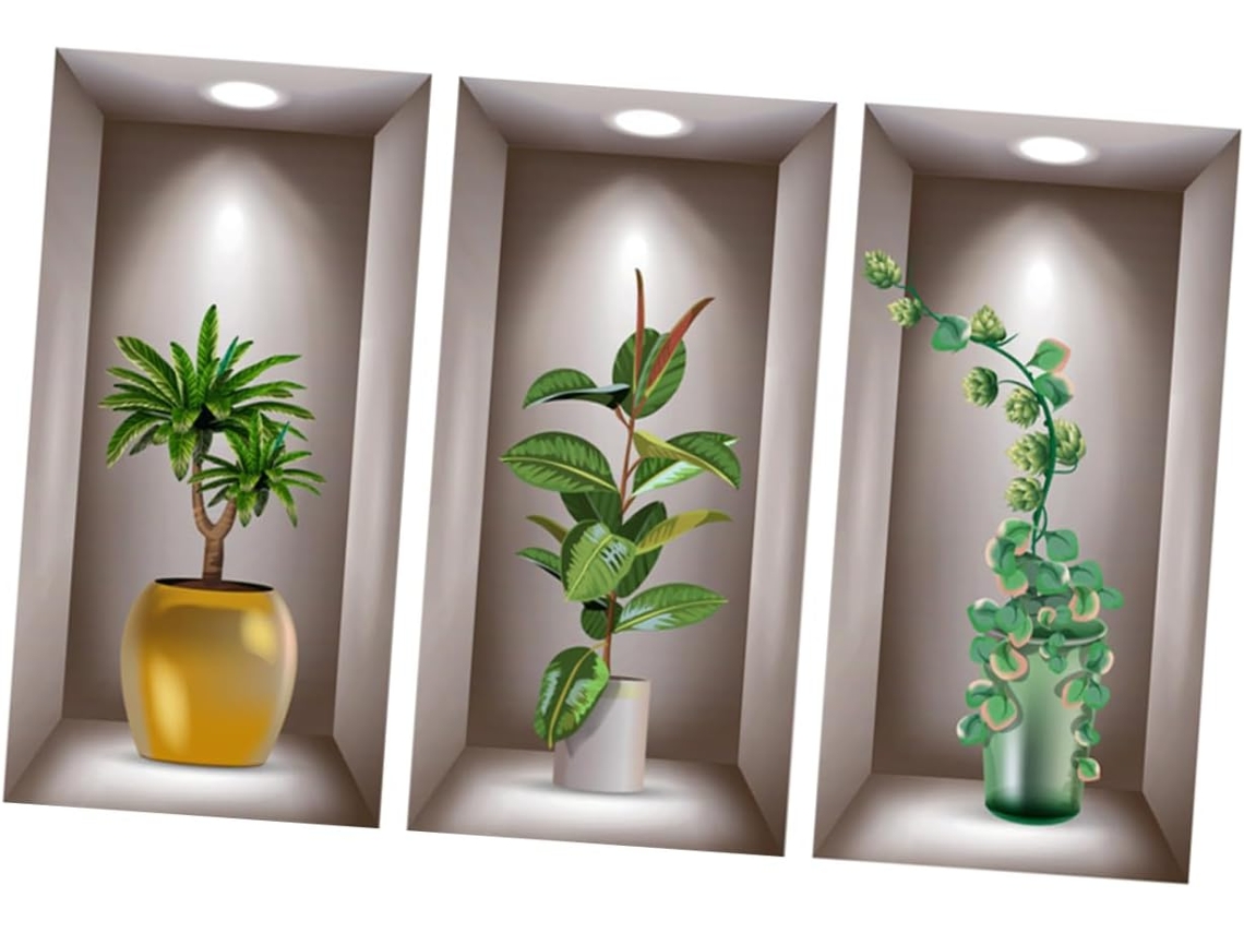 Adesivos Parede Decorativos 3d Pvc Design Flores Criativos Seguros Estar Quarto Escritório Conjunto 3 Peças GOKOCO
