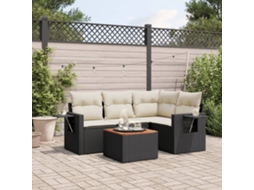 Vidaxl 5 Pcs Conjunto Sofás De Jardim Com Almofadões Vime Pe Preto