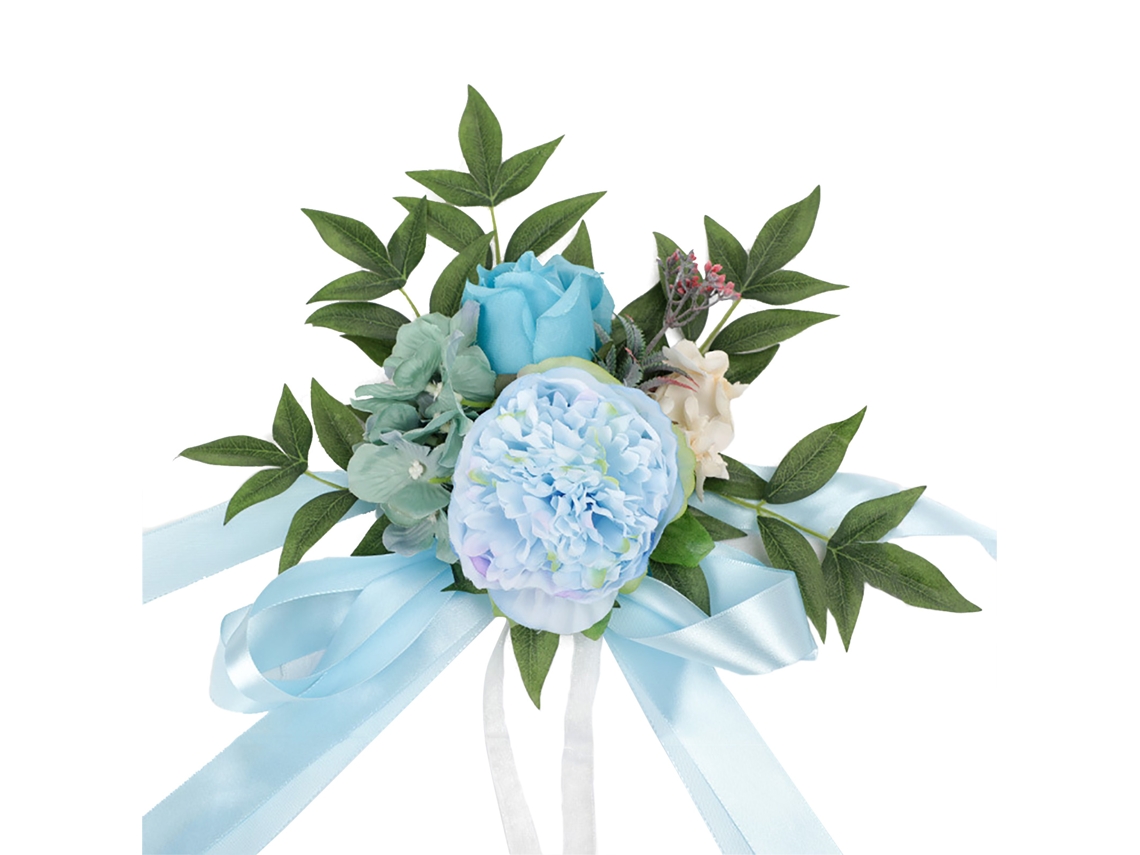 Arranjo de Flores Artificiais LAXISCREED com Laços Longos e Rosa Azul Claro