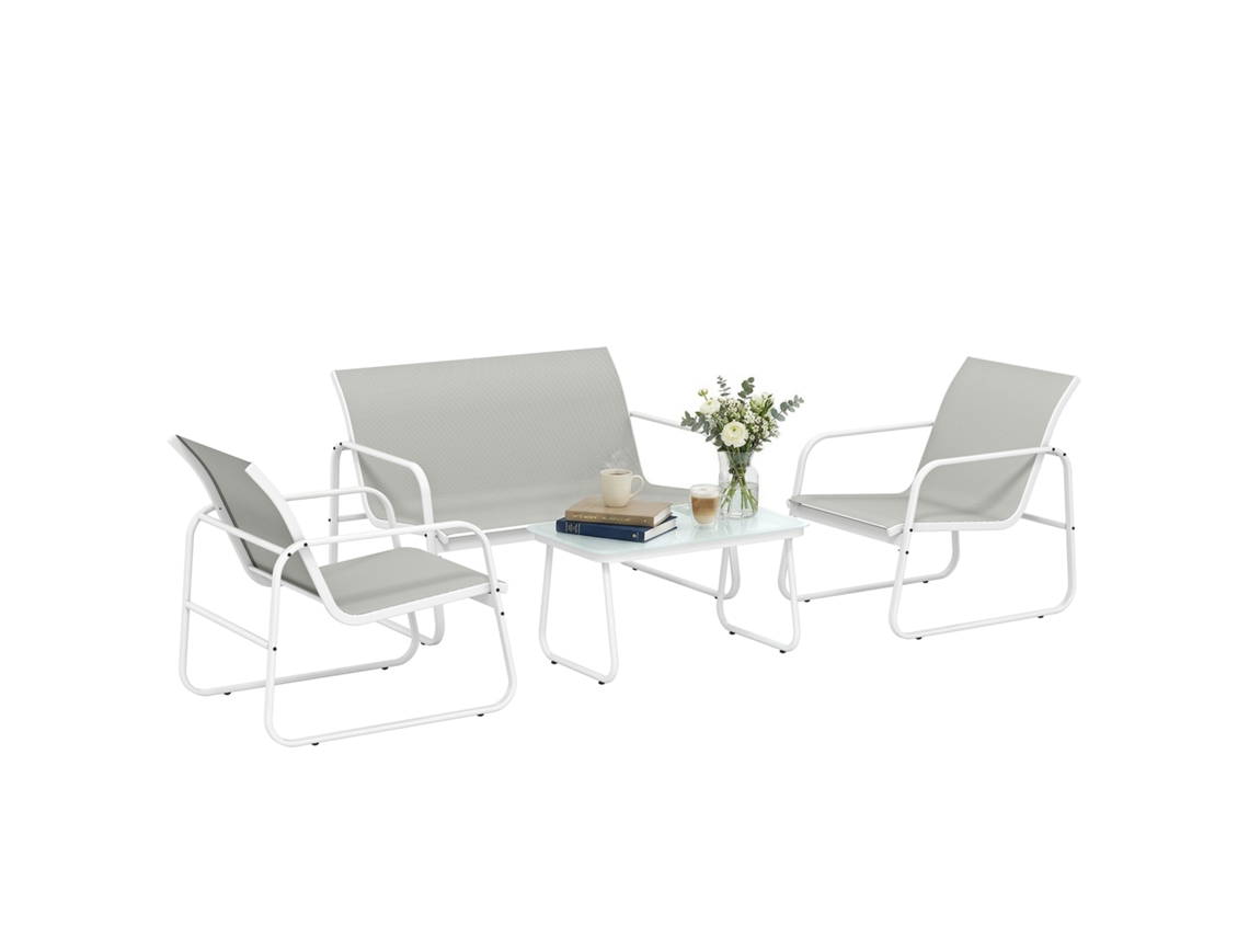 Conjunto de Jardim Exterior 4 Peças com Sofá 2 Lugares, 2 Poltronas e Mesa de Vidro LAMAISON