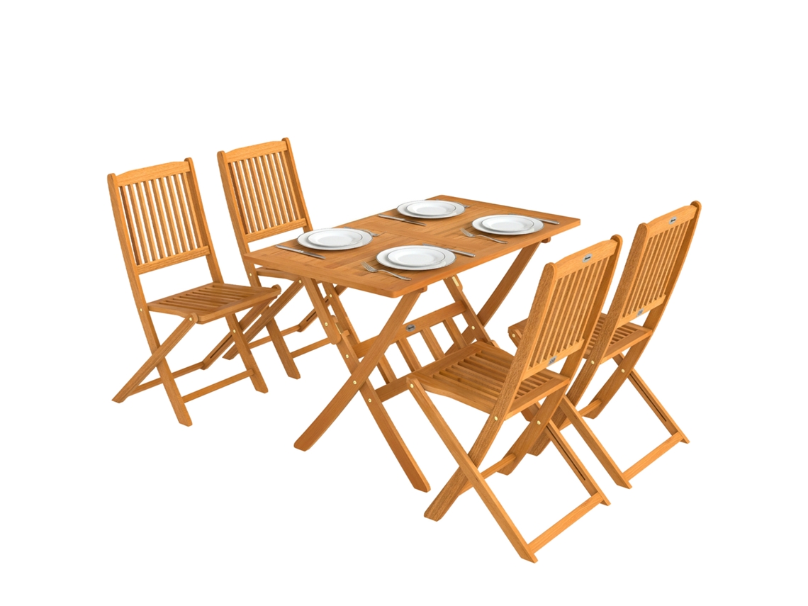 Conjunto de Jardim, 5 Peças, Mesa e 4 Cadeiras Dobráveis, Madeira FSC, Ripado BTFORUS