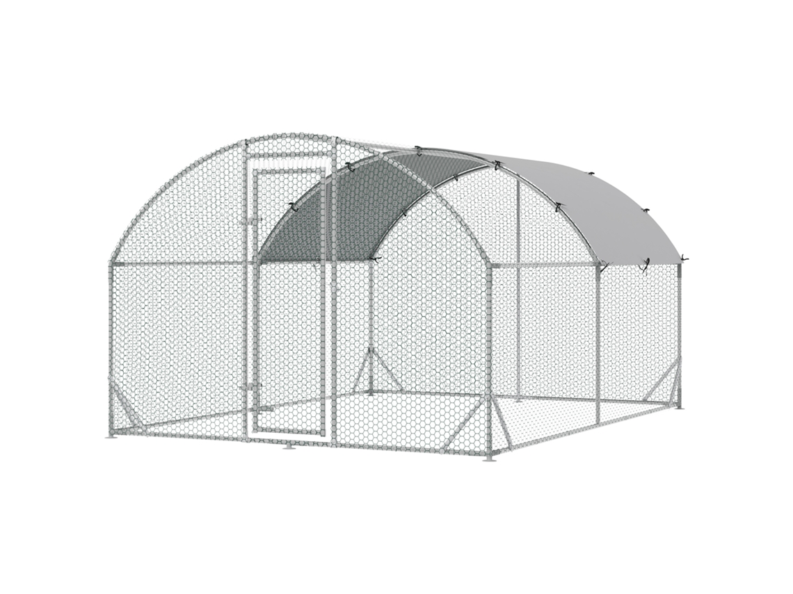 Galinheiro Para Exterior Para 6-12 De Aço Galvanizado Com Teto De Tecido Oxford 2,8x3,8x1,97m Prata