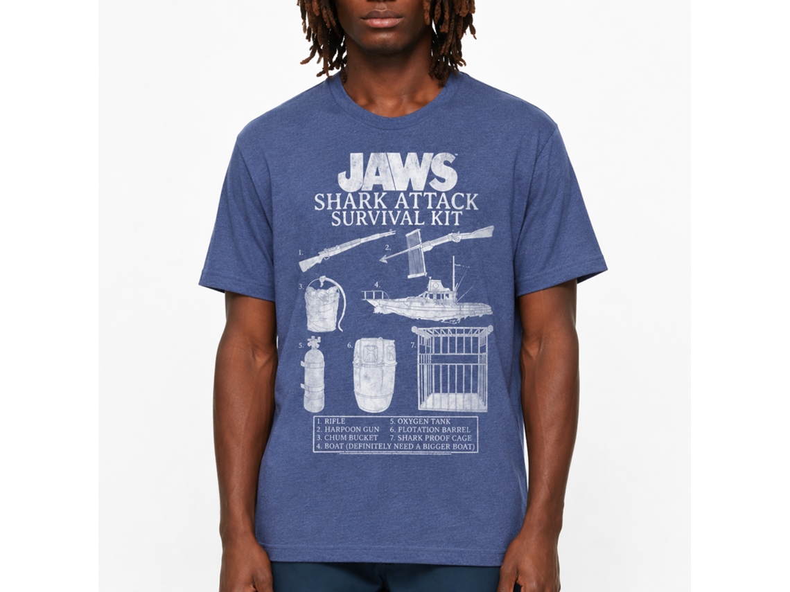 Rockinstone Jaws Movie Survival Kit 2 Heather Royal Adult T-shirt Size:m