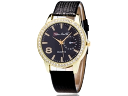 Relógio de Pulso Feminino de Quartzo com Pulseira de Couro Pu Estilo Simples e Elegante com Strass