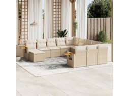 Vidaxl 11 Pcs Conjunto Sofás De Jardim C/ Almofadões Vime Pe Bege