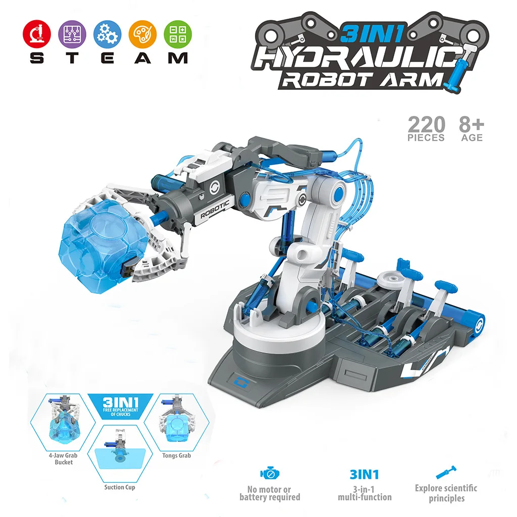 Braço Robótico Hidráulico Faça Você Mesmo, Kit de Modelo para Jogo de Experimentos Científicos Infantis MDUG (azul)